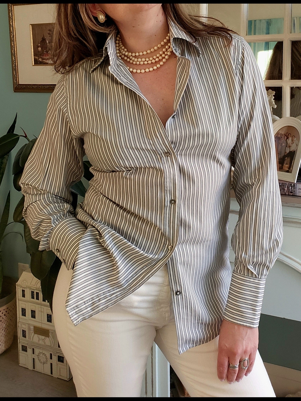 Gucci Grey And Ivory Striped Cotton Button-Down Shirt